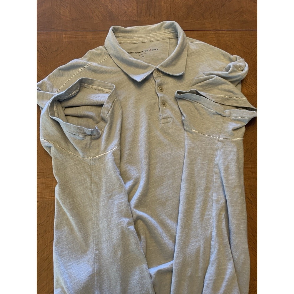 John Varvatos Mens Polo Shirt Knit Lightweight Grayscale Gray Peace Sign XL - Picture 10 of 16